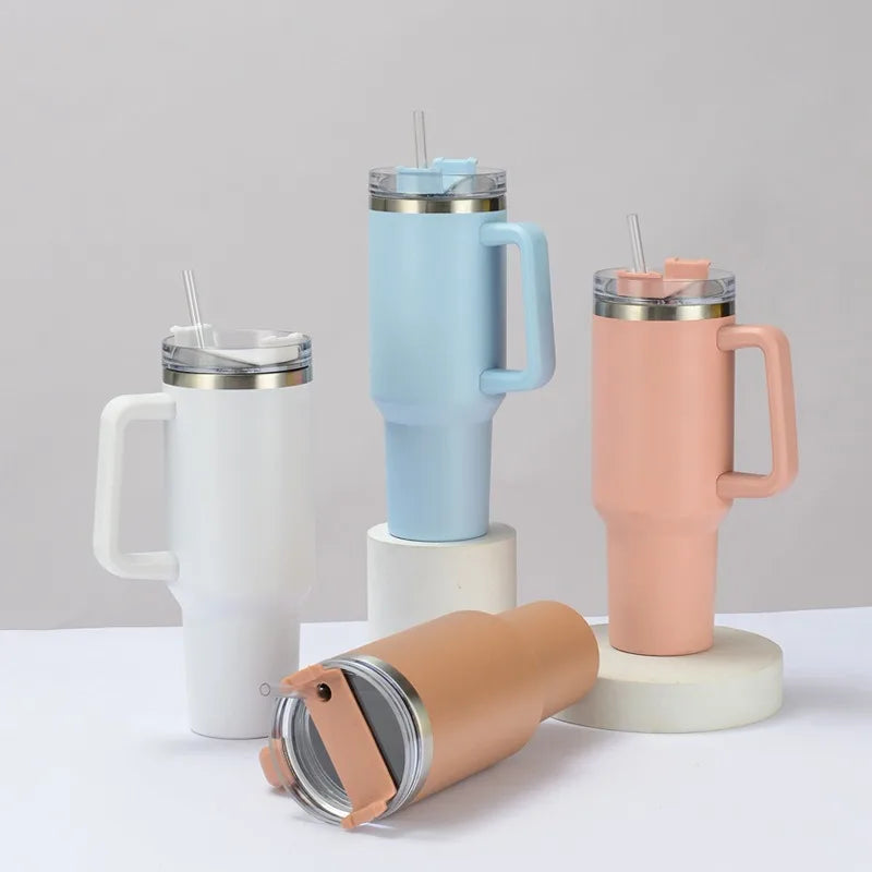 1200ml Insulated Tumbler With Lid and Straws Stainless Steel Coffee Tumbler with Handle Vacuum Leak Proof Coffee Cup