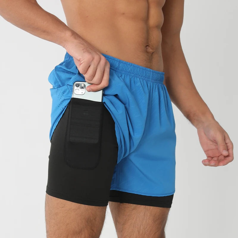 Men's Running Shorts Quick-drying Fitness Black Double Layer Shorts Men New Sport Workout Training Bodybuilding Short Pants