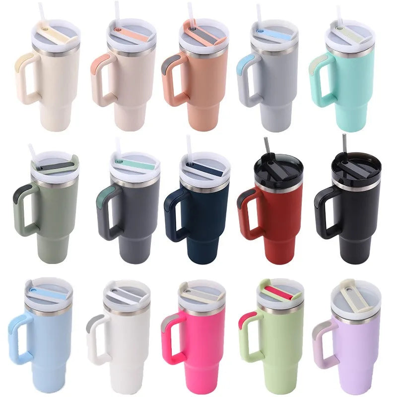 1200ml Insulated Tumbler With Lid and Straws Stainless Steel Coffee Tumbler with Handle Vacuum Leak Proof Coffee Cup